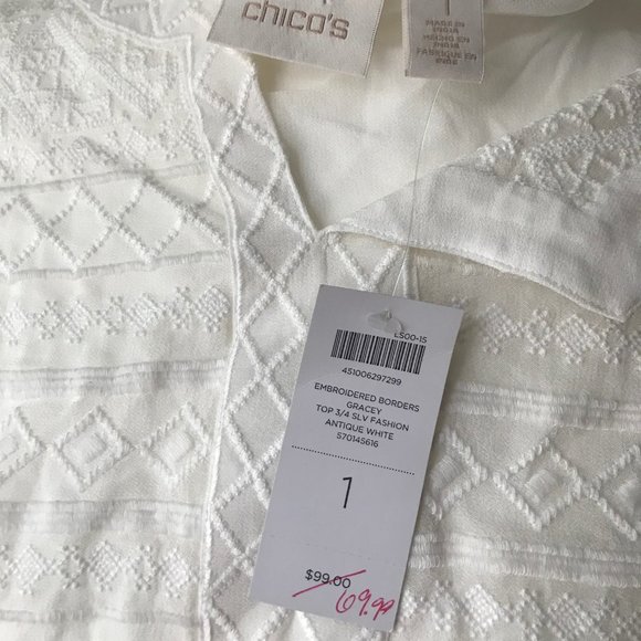 CHICO'S GRACEY BOHO WHITE EMBROIDEREDTUNIC - Picture 3 of 7